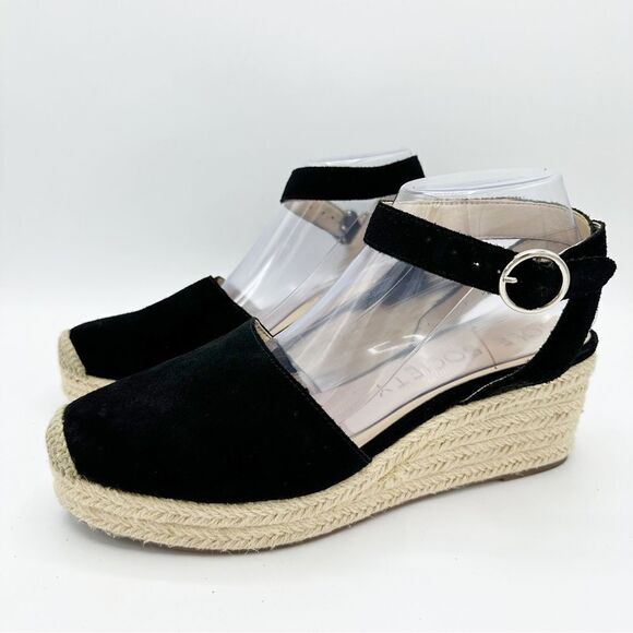 Sole‎ Society Channing Black Suede Ankle Strap Platform Espadrille Sandal 10M - Picture 4 of 14